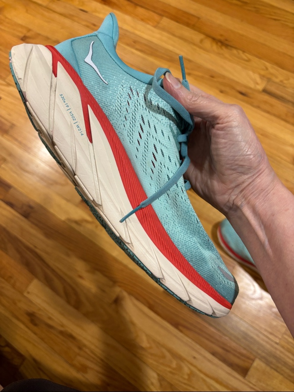 Hoka Clifton Blue Running Shoes with Coral accents - Picture 5 of 11